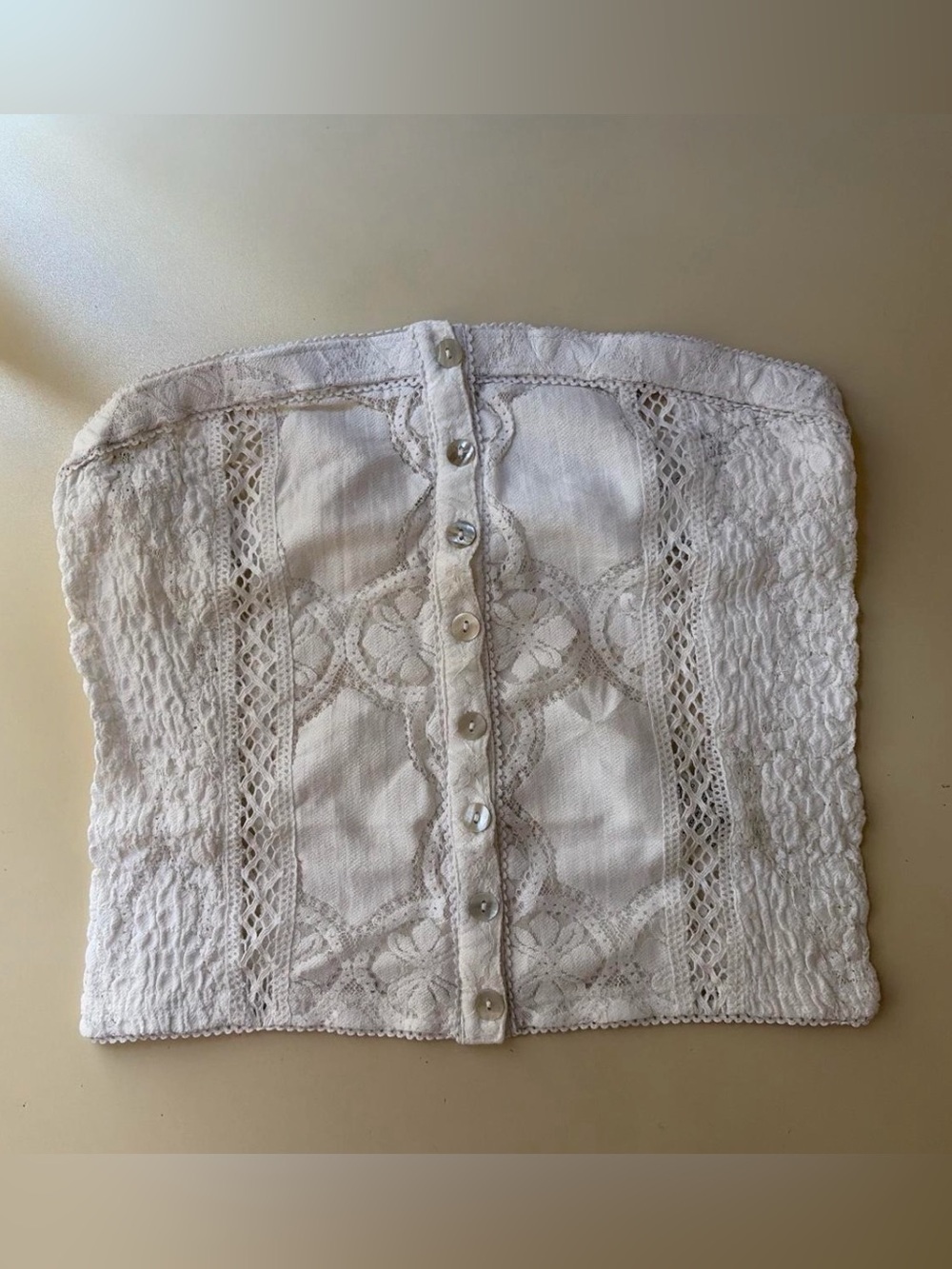 Free People Lace Button-Front Strapless Top